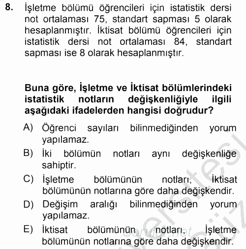 İstatistik 1 2012 - 2013 Ara Sınavı 8.Soru