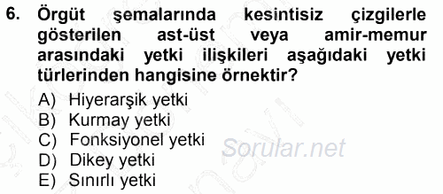 Yönetim Bilimi 1 2012 - 2013 Dönem Sonu Sınavı 6.Soru