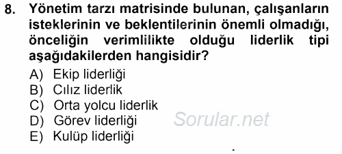Yönetim Bilimi 1 2012 - 2013 Dönem Sonu Sınavı 8.Soru
