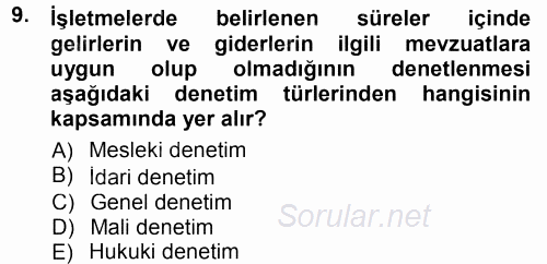 Yönetim Bilimi 1 2012 - 2013 Dönem Sonu Sınavı 9.Soru