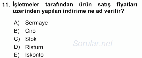 Hayvancılık Ekonomisi 2017 - 2018 3 Ders Sınavı 11.Soru