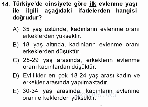 Türkiye´nin Toplumsal Yapısı 2014 - 2015 Ara Sınavı 14.Soru