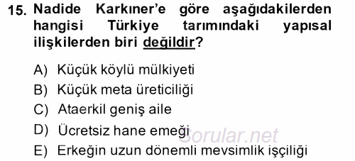 Türkiye´nin Toplumsal Yapısı 2014 - 2015 Ara Sınavı 15.Soru