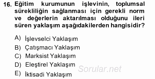 Türkiye´nin Toplumsal Yapısı 2014 - 2015 Ara Sınavı 16.Soru