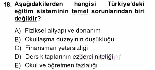 Türkiye´nin Toplumsal Yapısı 2014 - 2015 Ara Sınavı 18.Soru