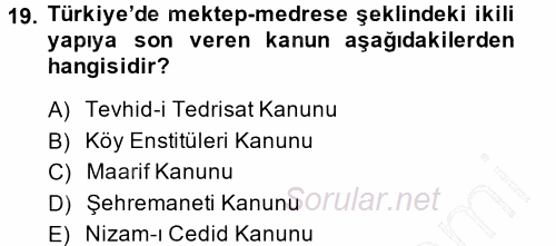 Türkiye´nin Toplumsal Yapısı 2014 - 2015 Ara Sınavı 19.Soru