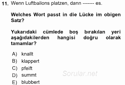 Almanca 2 2017 - 2018 Ara Sınavı 11.Soru