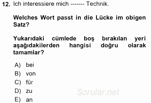 Almanca 2 2017 - 2018 Ara Sınavı 12.Soru