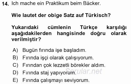 Almanca 2 2017 - 2018 Ara Sınavı 14.Soru