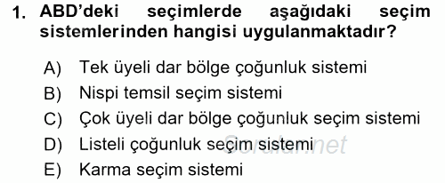 Karşılaştırmalı Siyasal Sistemler 2015 - 2016 Dönem Sonu Sınavı 1.Soru