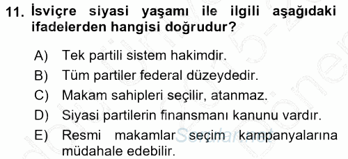 Karşılaştırmalı Siyasal Sistemler 2015 - 2016 Dönem Sonu Sınavı 11.Soru