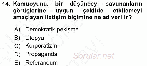 Karşılaştırmalı Siyasal Sistemler 2015 - 2016 Dönem Sonu Sınavı 14.Soru