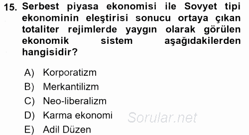 Karşılaştırmalı Siyasal Sistemler 2015 - 2016 Dönem Sonu Sınavı 15.Soru