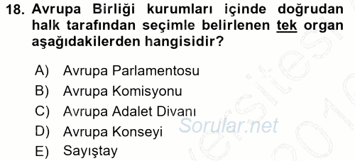 Karşılaştırmalı Siyasal Sistemler 2015 - 2016 Dönem Sonu Sınavı 18.Soru