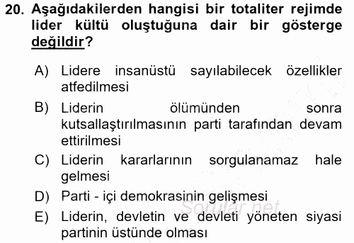 Karşılaştırmalı Siyasal Sistemler 2015 - 2016 Dönem Sonu Sınavı 20.Soru