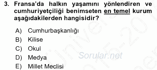 Karşılaştırmalı Siyasal Sistemler 2015 - 2016 Dönem Sonu Sınavı 3.Soru