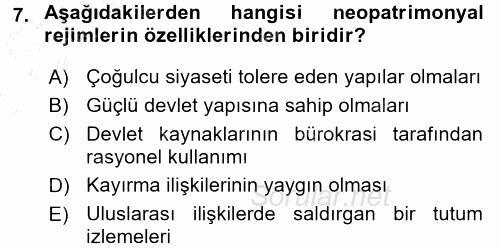 Karşılaştırmalı Siyasal Sistemler 2015 - 2016 Dönem Sonu Sınavı 7.Soru