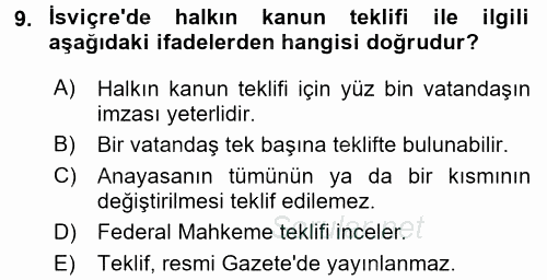 Karşılaştırmalı Siyasal Sistemler 2015 - 2016 Dönem Sonu Sınavı 9.Soru