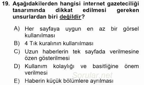 İletişim Ortamları Tasarımı 2017 - 2018 Dönem Sonu Sınavı 19.Soru