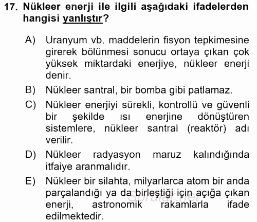 Arama Kurtarma Bilgisi ve Etik Değerler 2017 - 2018 Dönem Sonu Sınavı 17.Soru