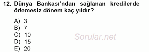 Dış Ticaretle İlgili Kurumlar ve Kuruluşlar 2012 - 2013 Dönem Sonu Sınavı 12.Soru