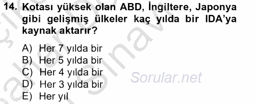 Dış Ticaretle İlgili Kurumlar ve Kuruluşlar 2012 - 2013 Dönem Sonu Sınavı 14.Soru