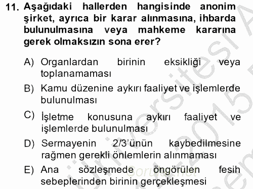 Ticaret Hukuku 2014 - 2015 Dönem Sonu Sınavı 11.Soru