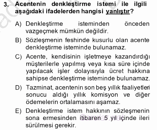 Ticaret Hukuku 2014 - 2015 Dönem Sonu Sınavı 3.Soru