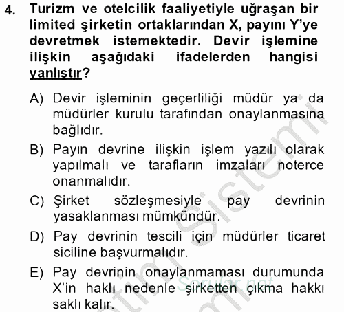 Ticaret Hukuku 2014 - 2015 Dönem Sonu Sınavı 4.Soru