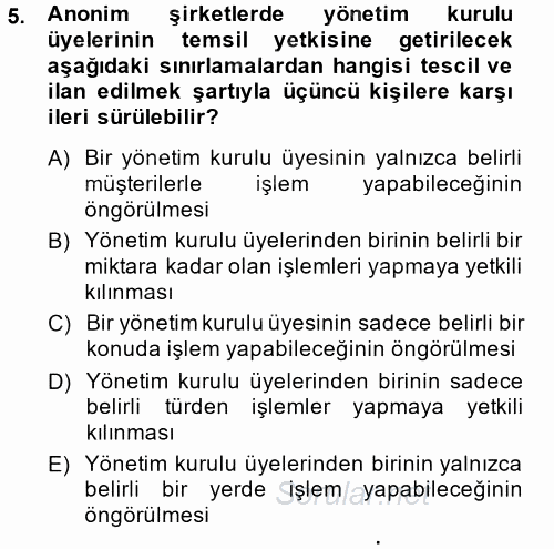 Ticaret Hukuku 2014 - 2015 Dönem Sonu Sınavı 5.Soru