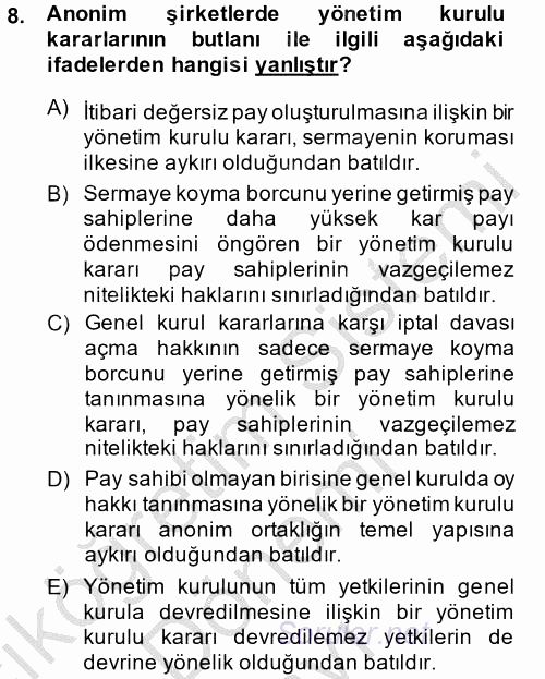 Ticaret Hukuku 2014 - 2015 Dönem Sonu Sınavı 8.Soru