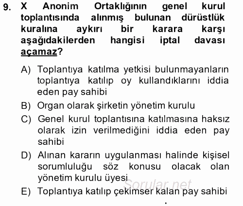 Ticaret Hukuku 2014 - 2015 Dönem Sonu Sınavı 9.Soru