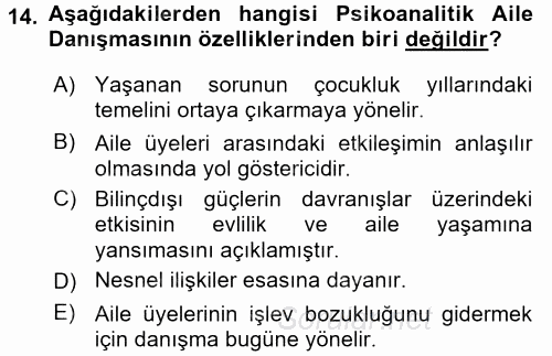 Anne Baba Eğitimi 2017 - 2018 Ara Sınavı 14.Soru