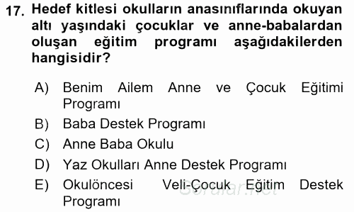 Anne Baba Eğitimi 2017 - 2018 Ara Sınavı 17.Soru