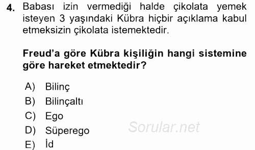 Anne Baba Eğitimi 2017 - 2018 Ara Sınavı 4.Soru