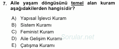 Anne Baba Eğitimi 2017 - 2018 Ara Sınavı 7.Soru