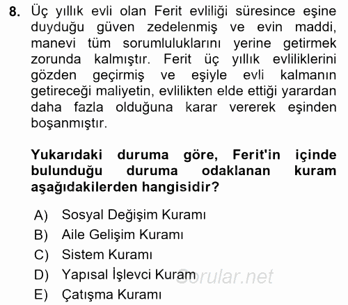 Anne Baba Eğitimi 2017 - 2018 Ara Sınavı 8.Soru