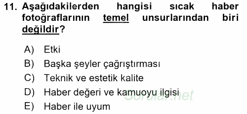 Basın Fotoğrafçılığı 2017 - 2018 Dönem Sonu Sınavı 11.Soru