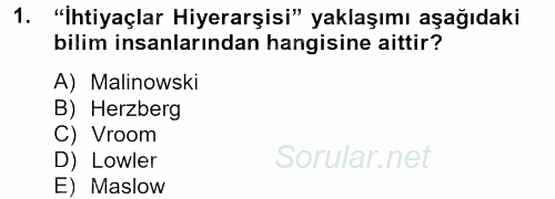 İş ve Yaşamda Motivasyon 2014 - 2015 Tek Ders Sınavı 1.Soru