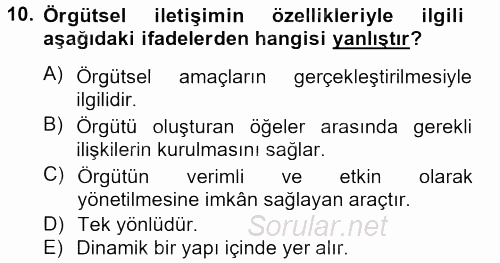 İş ve Yaşamda Motivasyon 2014 - 2015 Tek Ders Sınavı 10.Soru