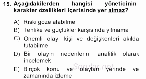 İş ve Yaşamda Motivasyon 2014 - 2015 Tek Ders Sınavı 15.Soru