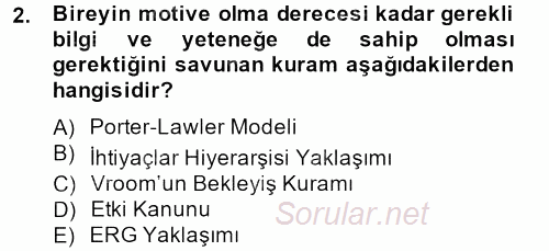 İş ve Yaşamda Motivasyon 2014 - 2015 Tek Ders Sınavı 2.Soru