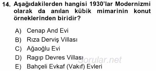 Mimarlik Tarihi 2015 - 2016 Dönem Sonu Sınavı 14.Soru