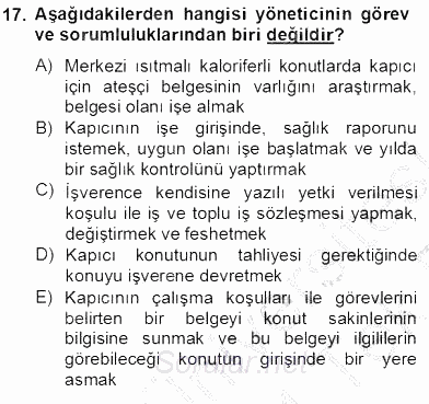 Bina ve Site Yöneticiliği 2013 - 2014 Tek Ders Sınavı 17.Soru