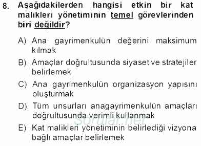 Bina ve Site Yöneticiliği 2013 - 2014 Tek Ders Sınavı 8.Soru