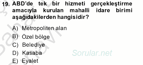 Mahalli İdareler Maliyesi 2014 - 2015 Ara Sınavı 19.Soru