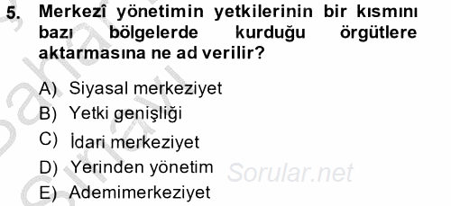 Mahalli İdareler Maliyesi 2014 - 2015 Ara Sınavı 5.Soru