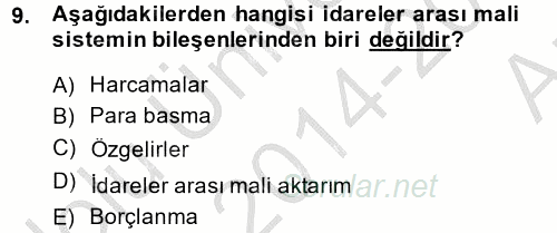 Mahalli İdareler Maliyesi 2014 - 2015 Ara Sınavı 9.Soru