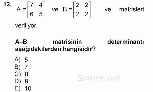 Matematik 1 2013 - 2014 Tek Ders Sınavı 12.Soru