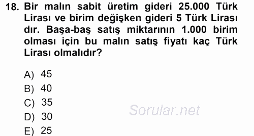 Matematik 1 2013 - 2014 Tek Ders Sınavı 18.Soru